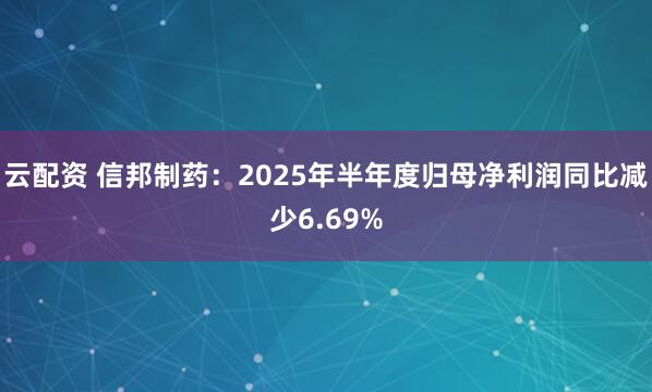 云配资 信邦制药：2025年半年度归母净利润同比减少6.69%